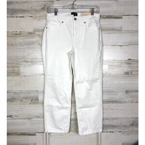 NYDJ Womens 4 White Denim Cinch Ankle Straight Leg Zip Casual Jeans NEW